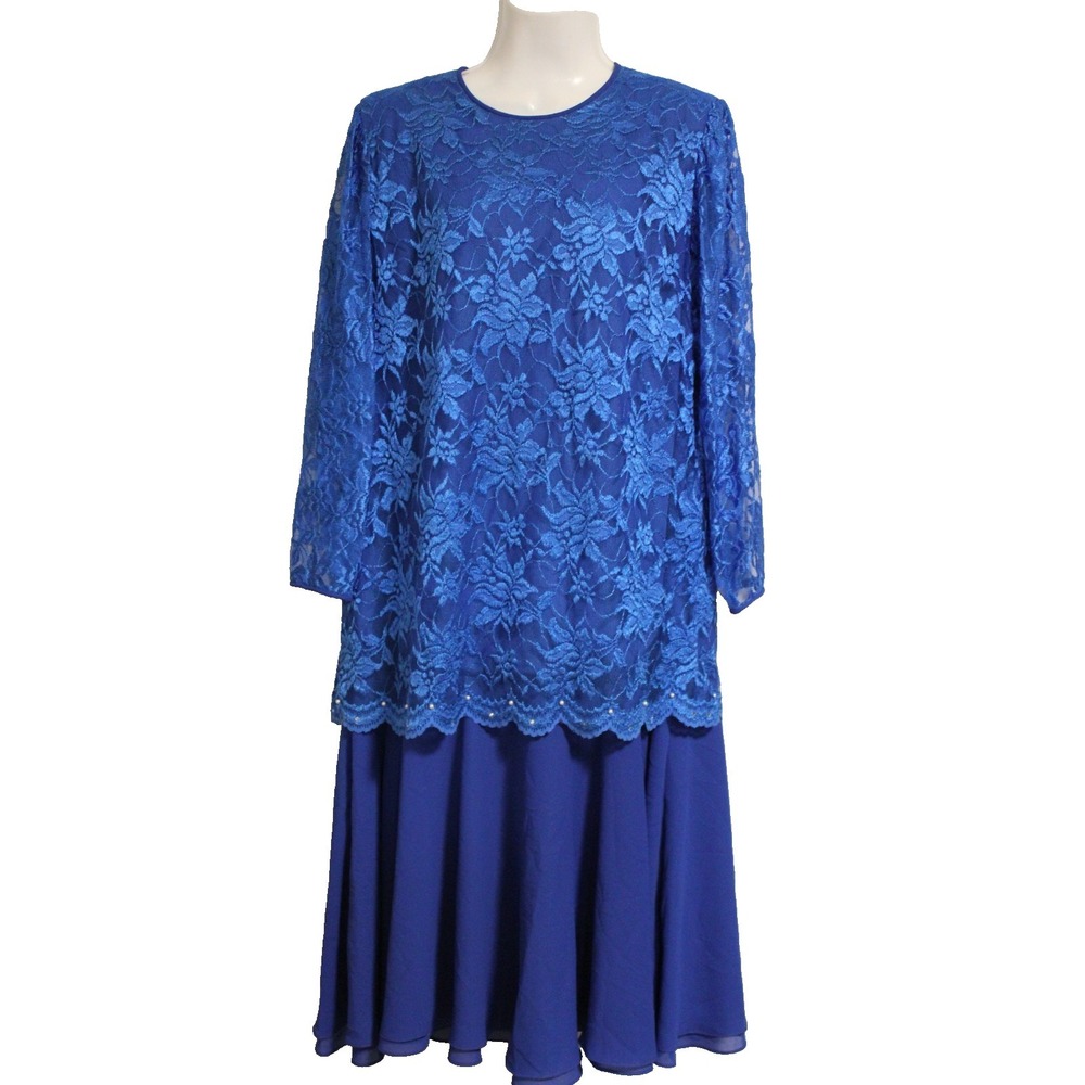 Glatter &‎ Sims Royal Blue Lace Dress Beaded Mother of the Groom Formal Union